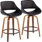 Fabrico 26" Counter Stool in Black Leatherette, Walnut Finish & Black (Set of 2)